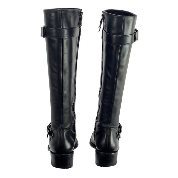 COLE HAAN Women's Black Leather Knee-High Riding Boots Buckle Detailing Size 7B - Picture 12 of 13
